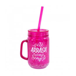 Caneca Rosa com Gel e Canudo Você Arrasa 500ml