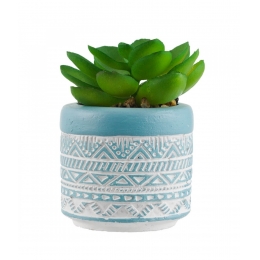 Vaso Cimento Azul Planta Artificial 8x5.5x5.5cm