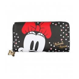 Carteira Retangular Preta Pintas Minnie 10x19cm - Disney