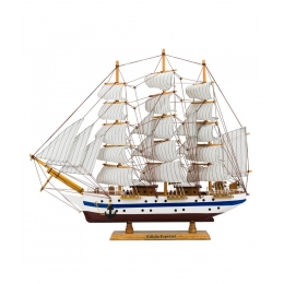 Miniatura Barco Navio Veleiro Madeira Casco Branco Base Marrom 47x10x57cm