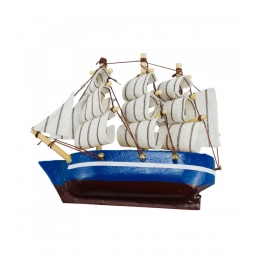 Miniatura ÃmÃ£ Barco Navio Veleiro Casco Azul Base Marrom 8x1.5x9.5cm