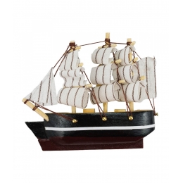 Miniatura ÃmÃ£ Barco Navio Veleiro Casco Preto Base Marrom Esquerda 8x1.5x9.5cm