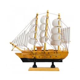 Miniatura Barco Navio Veleiro Madeira Base Preta19.5x4x20cm