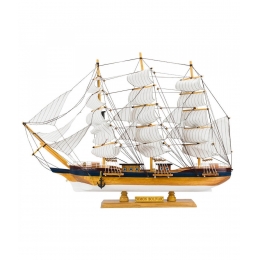 Miniatura Barco Navio Veleiro Madeira Base Branca Janelas Simon Bolivar 48x10x67cm