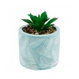  Vaso Cimento Azul Planta Artificial 9x7x7cm