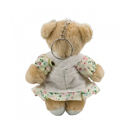 Chaveiro Urso de PelÃºcia Bege Com Vestido Florido