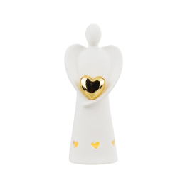 LuminÃ¡ria Anjo Resina Branco Segurando CoraÃ§Ã£o Dourado
