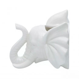 Cachepot parede ceramica animals head elephant-Branco