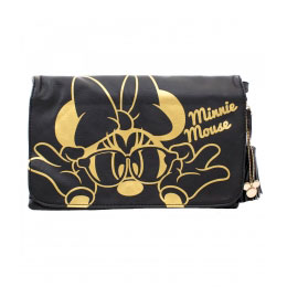 Bolsa Tiracolo Preta Minnie em Dourado