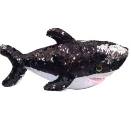 Tubarão de pelúcia com pele de lantejoula preto