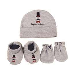 Kit Maternidade Para Bebê Touca, Luva, Meia Cor cinza e bigode Unik