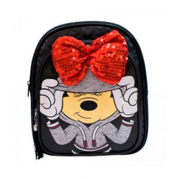 Mochila Preta e Laï¿½o de Glitter Minnie Disney