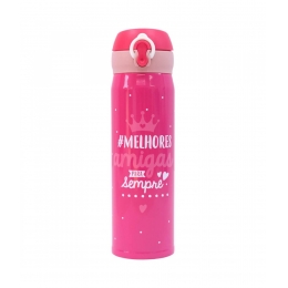 Garrafa Tï¿½rmica com tampa rosa 400ml Melhores amigas